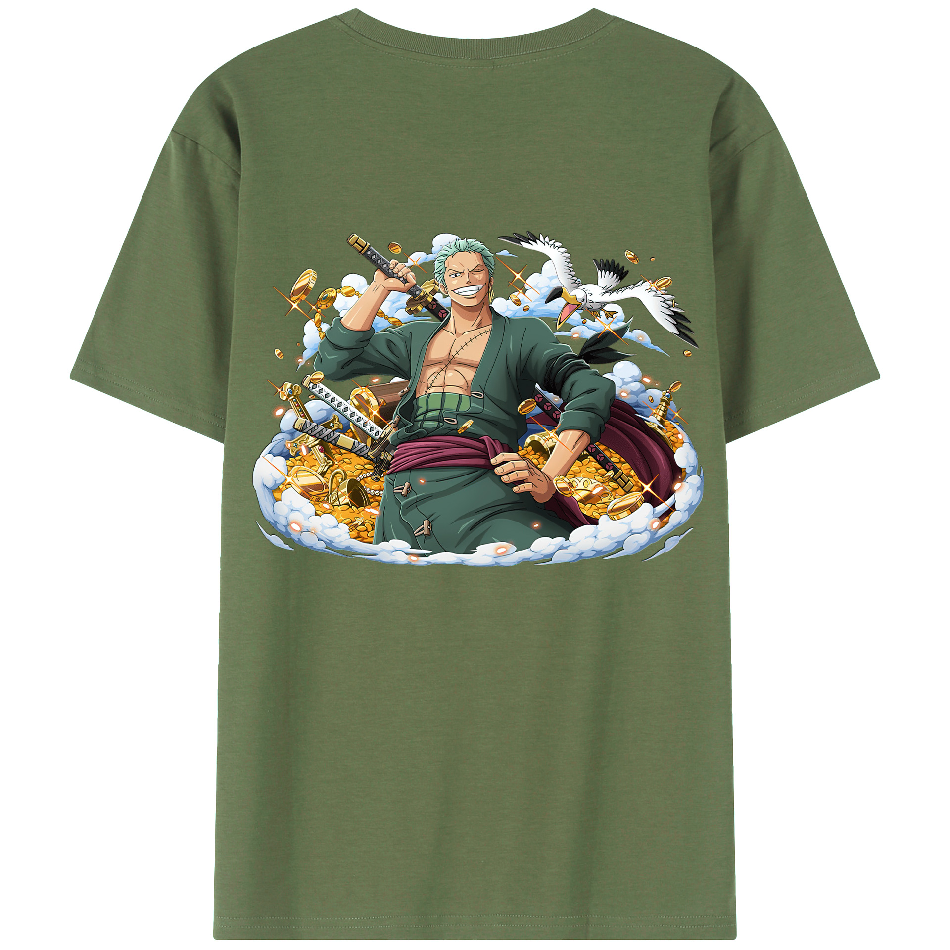 ワンピース ロロノア・ゾロ ONE PIECE Roronoa Zoro 綿100％ メンズ半袖Tシャツ（バックプリント） 通気性